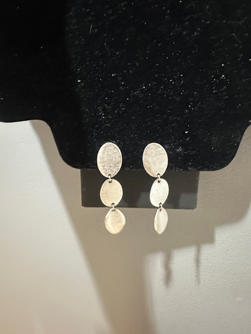 Silver-Tone Triple Disc Drop Earrings - Clip on Earrings